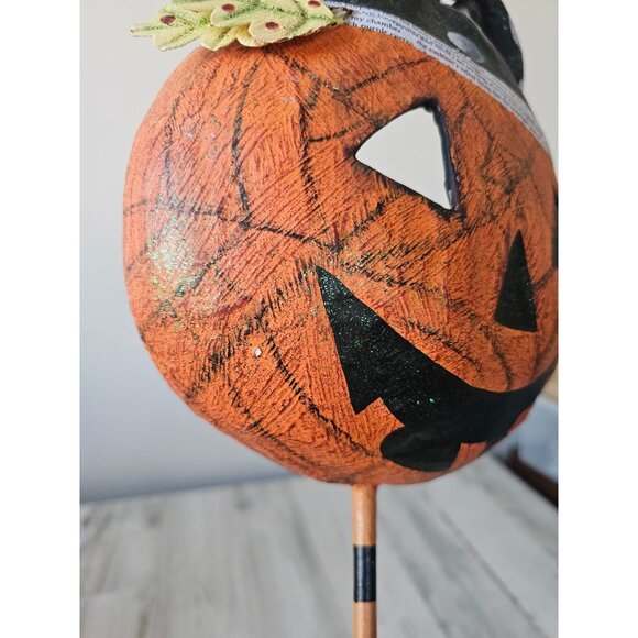 Halloween shabby chic cat pumpkin face mask hanging unique paper mache decor - Picture 11 of 11